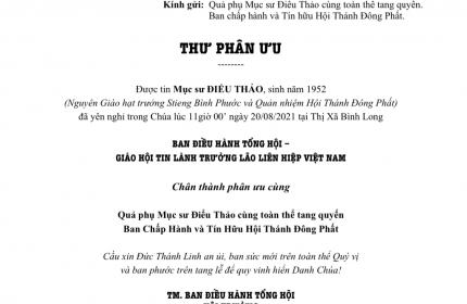 Thư phân ưu cùng tang quyến Mục sư Điểu Thảo