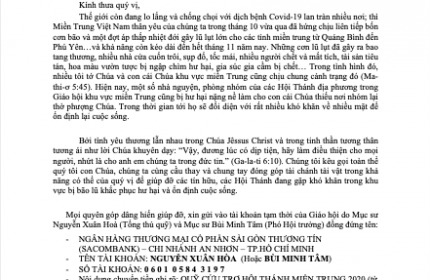 Thư Kêu Gọi Cứu Trợ Bão Lụt Hội Thánh Miền Trung 2020